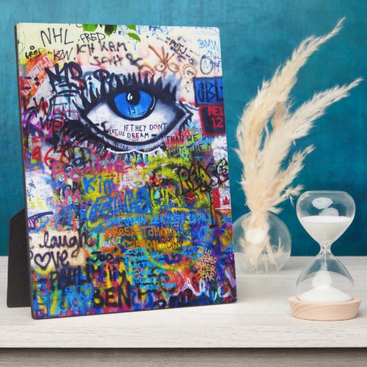 青い落書きの悪い目 フォトプラーク (側面)