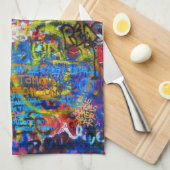 青い落書きの悪のまなざし キッチンタオル (四つ折り)