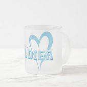 青い落書きハート- I Love My Soldier フロストグラスマグカップ (正面右)