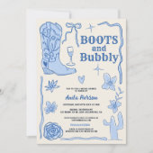 青い落書きブーツの泡立つブライダルシャワー 招待状 (正面)
