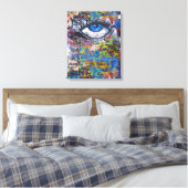 青い落書き悪い目 キャンバスプリント (インサイチュ (寝室))