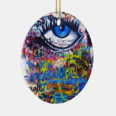 青い落書き悪い目 セラミックオーナメント (右)