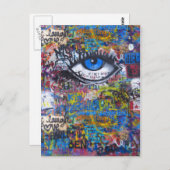 青い落書き悪い目 ポストカード (正面/裏面)