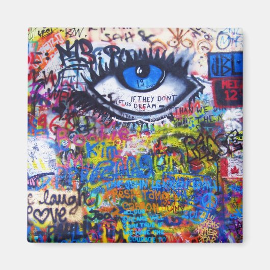 青い落書き悪い目 マグネット (正面)