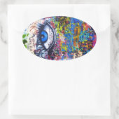 青い落書き悪い目 楕円形シール (バッグ)