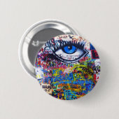 青い落書き悪い目 缶バッジ (正面&裏面)