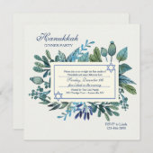 青い葉と実のハヌカパーティー 招待状 (正面/裏面)