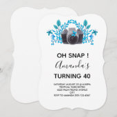 青い葉と蝶のカメラの誕生日 招待状 (正面/裏面)