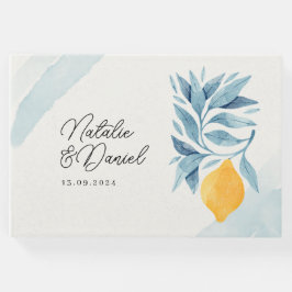 青い葉のついたレモンの植物画 ゲストブック