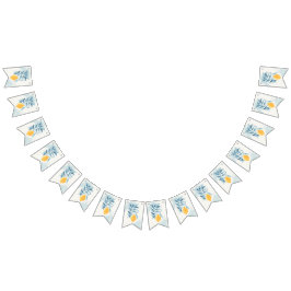 青い葉のついたレモンの植物画 バンティングフラッグ