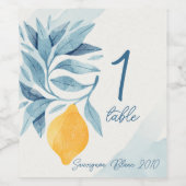 青い葉のついたレモンの植物画 ワインラベル (シングルラベル)