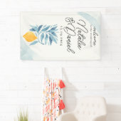 青い葉のついたレモンの植物画 横断幕 (インサイチュ)