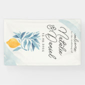 青い葉のついたレモンの植物画 横断幕 (横)