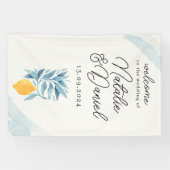 青い葉のついたレモンの植物画 横断幕 (横)