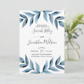 青い葉のウェディング招待状 招待状 (スタンド正面)