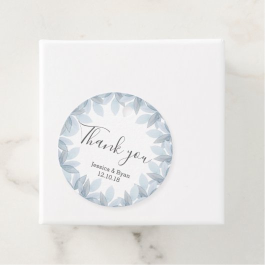 青い葉のカスタマイズ結婚式サークルギフトタグ フェイバータグ (インサイチュ)