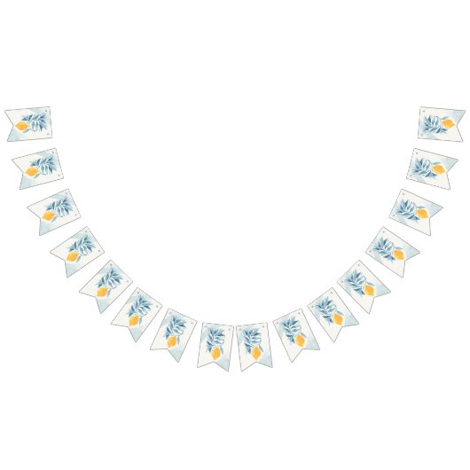 青い葉のレモン植物画 バンティングフラッグ (全)