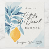 青い葉のレモン植物画 ワインラベル (シングルラベル)