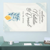 青い葉のレモン植物画 横断幕 (トレードショー)