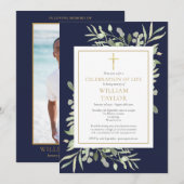 青い葉の写真による人生の祝い 追悼式の案内 招待状 (正面/裏面)