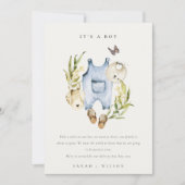 青い葉の服 男の子 赤ちゃん お知らせ 招待状 (正面)