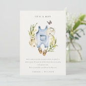 青い葉の服 男の子 赤ちゃん お知らせ 招待状 (スタンド正面)