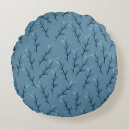 青い葉の水の色パターン ラウンドクッション