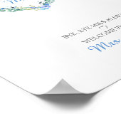 青い葉の花水彩ハート ポスター (角)