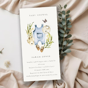 青い葉の赤ちゃん服ベビーシャワー招待状 サンキューカード