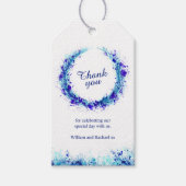青い葉リースの水の色のアート感謝していユーラベル ギフトタグ (正面)