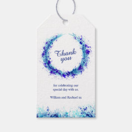 青い葉リースの水の色のアート感謝していユーラベル ギフトタグ