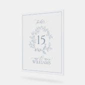 青い葉冠モノグラム結婚のテーブル番号 アクリルサイン (傾斜)