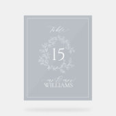 青い葉冠モノグラム結婚のテーブル番号 アクリルサイン (正面)