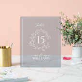 青い葉冠モノグラム結婚のテーブル番号 アクリルサイン (ウェディング)