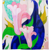 青い葉 |抽象芸術フローラ絵画ズ | E シャワーカーテン (正面)