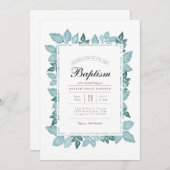 青い葉 |水彩洗礼招待状 招待状 (正面/裏面)