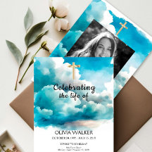 青い葬儀祝の招待状