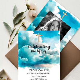 青い葬儀祝の招待状 招待状