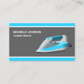 青い蒸気アイロンによる洗濯物のアイロン掛けサービス 名刺 (正面)