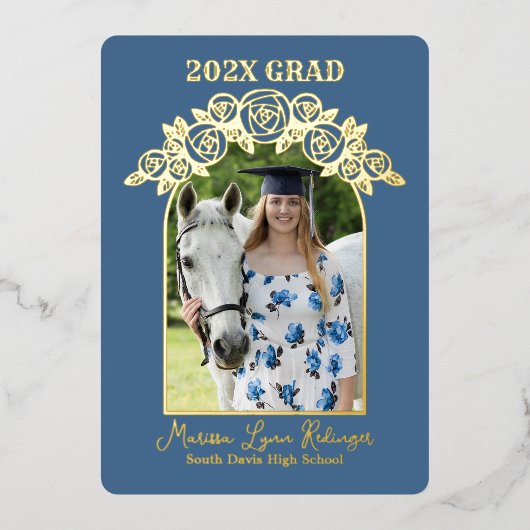 青い薔薇の卒業生 箔招待状 (正面)