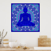 青い薬仏曼荼羅カラフル付 ポスター (キッチン)