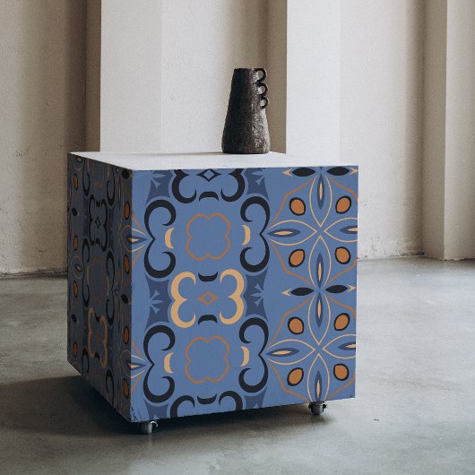 青い藍色とオレンジ色のボヘミアン族の民族柄 薄葉紙