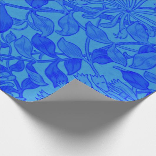 青い藍色の美しいハニーサックル模様 ラッピングペーパー (角)