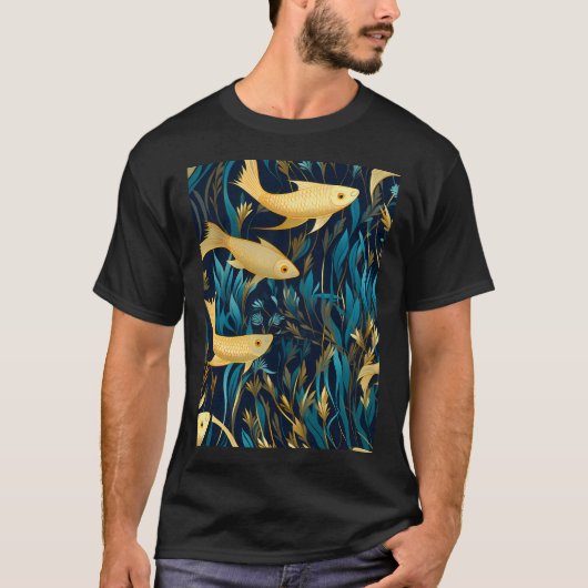 青い藻の中の小さな黄色い魚 Tシャツ (正面)