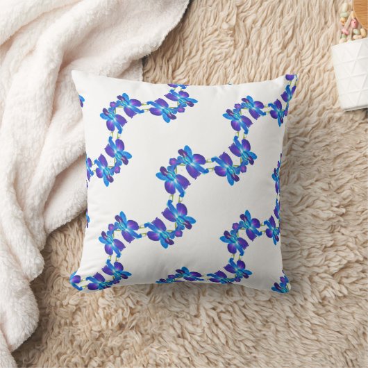 青い蘭の模様 クッション (ブランケット)