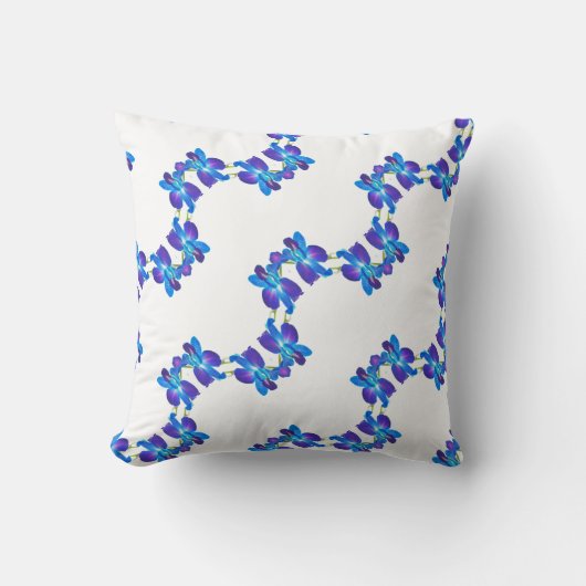 青い蘭の模様 クッション (正面)