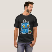 青い虎が植木鉢で遊ぶ Tシャツ (正面フル)