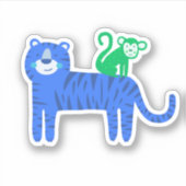 青い虎に緑の猿が乗ったラップトップ シール (正面)