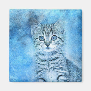 青い虎猫の子ネコ の抽象芸術 の水彩画 マグネット