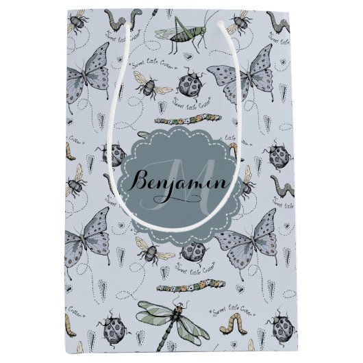 青い虫モノグラムのと虫の少年シャワー ミディアムペーパーバッグ (正面)